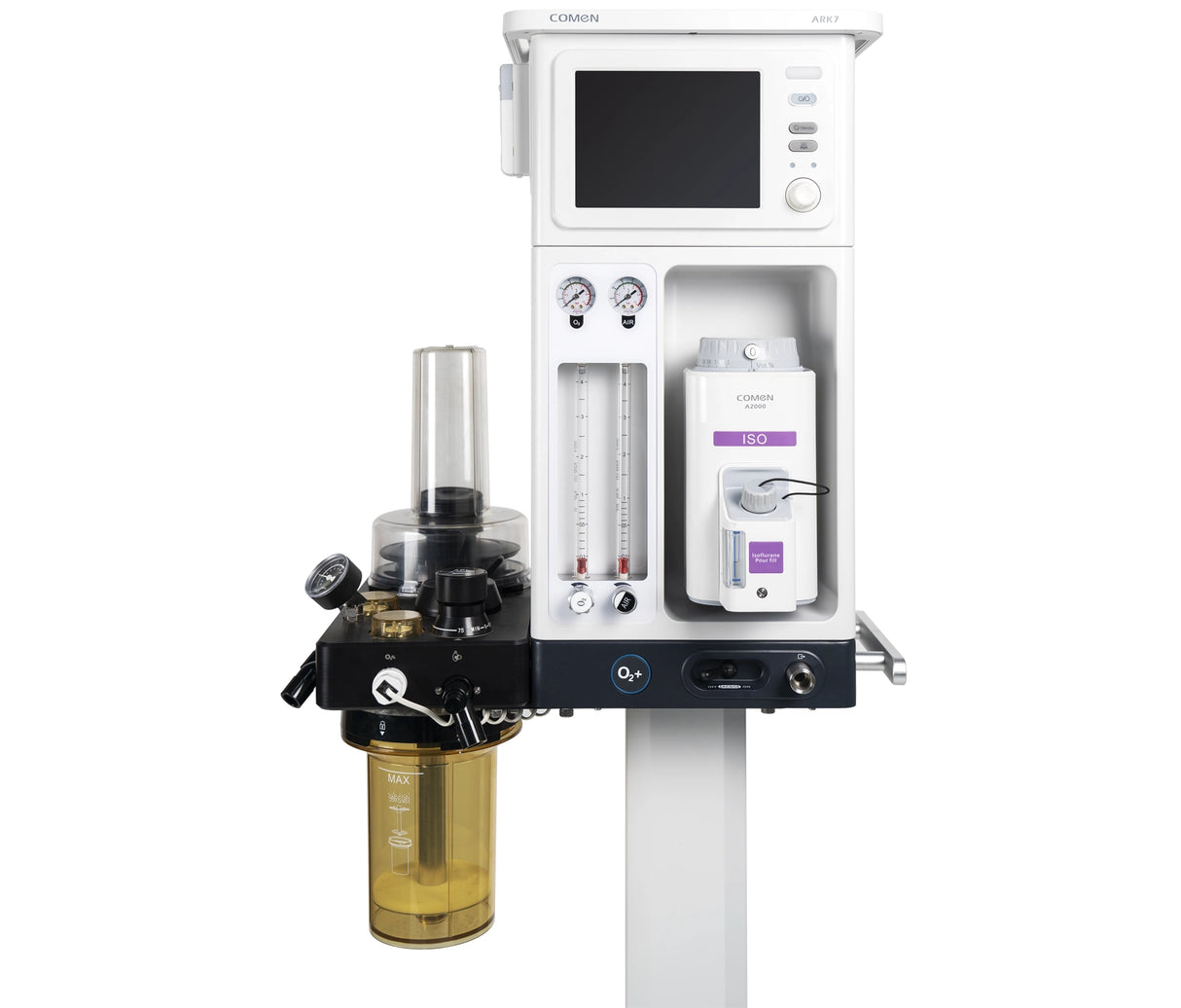 Anestesia veterinaria con ventilador, pantalla 8″ y peso de gas en trolley ARK7 | Marca COMEN