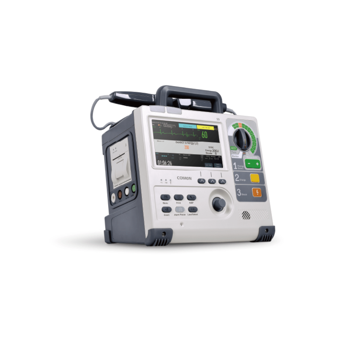 Desfibrilador S5, Monitor de 7″ TFT, modo AED/Manual/Pacing, 360 J bifásico, IP44 | Marca COMEN