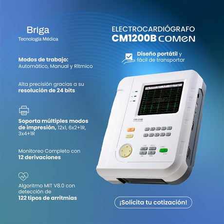 Electrocardiógrafo con 12 Canales e Impresora Incorporada CM1200B | Marca COMEN