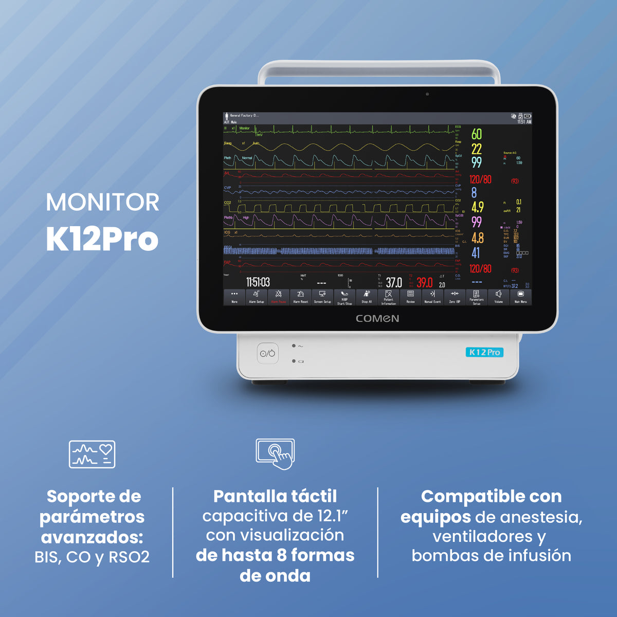 Monitor de Paciente con Pantalla Táctil de 12.1" K12PRO | Marca COMEN