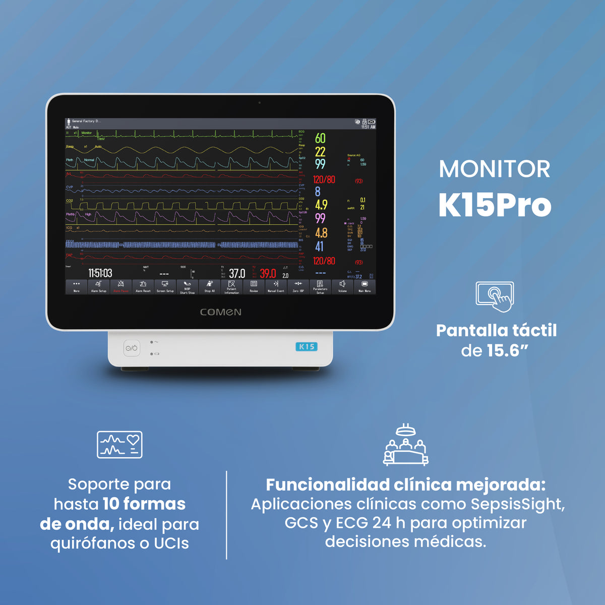 Monitor de Paciente con Pantalla Táctil de 15.6" K15PRO | Marca COMEN